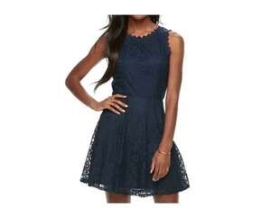 Lily Rose Navy Lace Fit-and-Flare Mini Dress